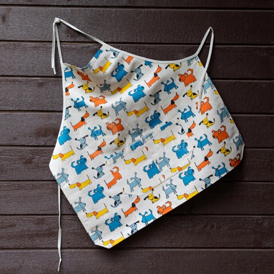 Colourful half-linen kitchen apron "Puppies"